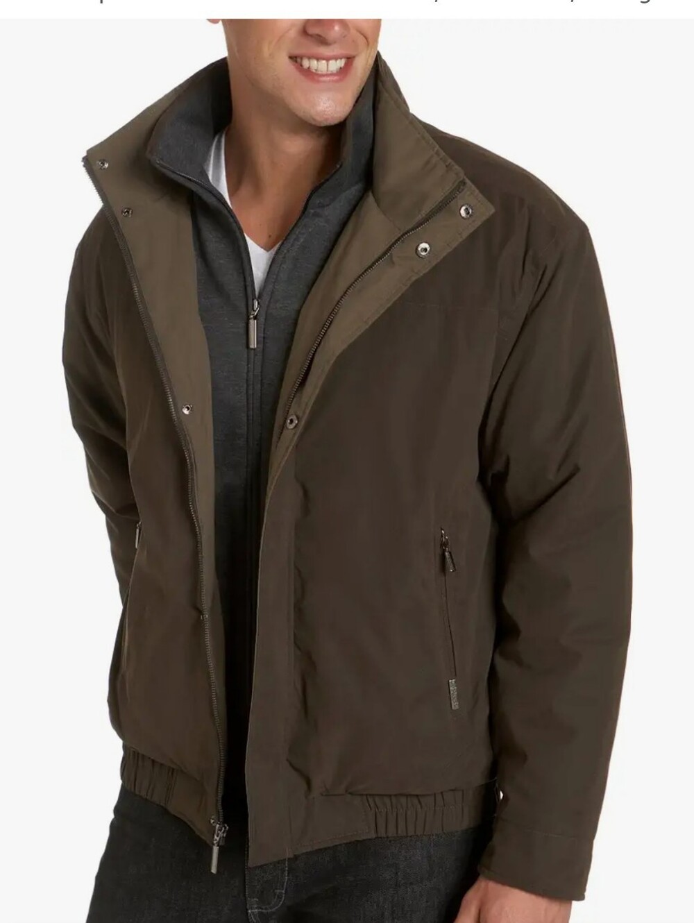Weatherproof Microfiber Fleece Lined Bomber Jacket, Dark Brown Size L